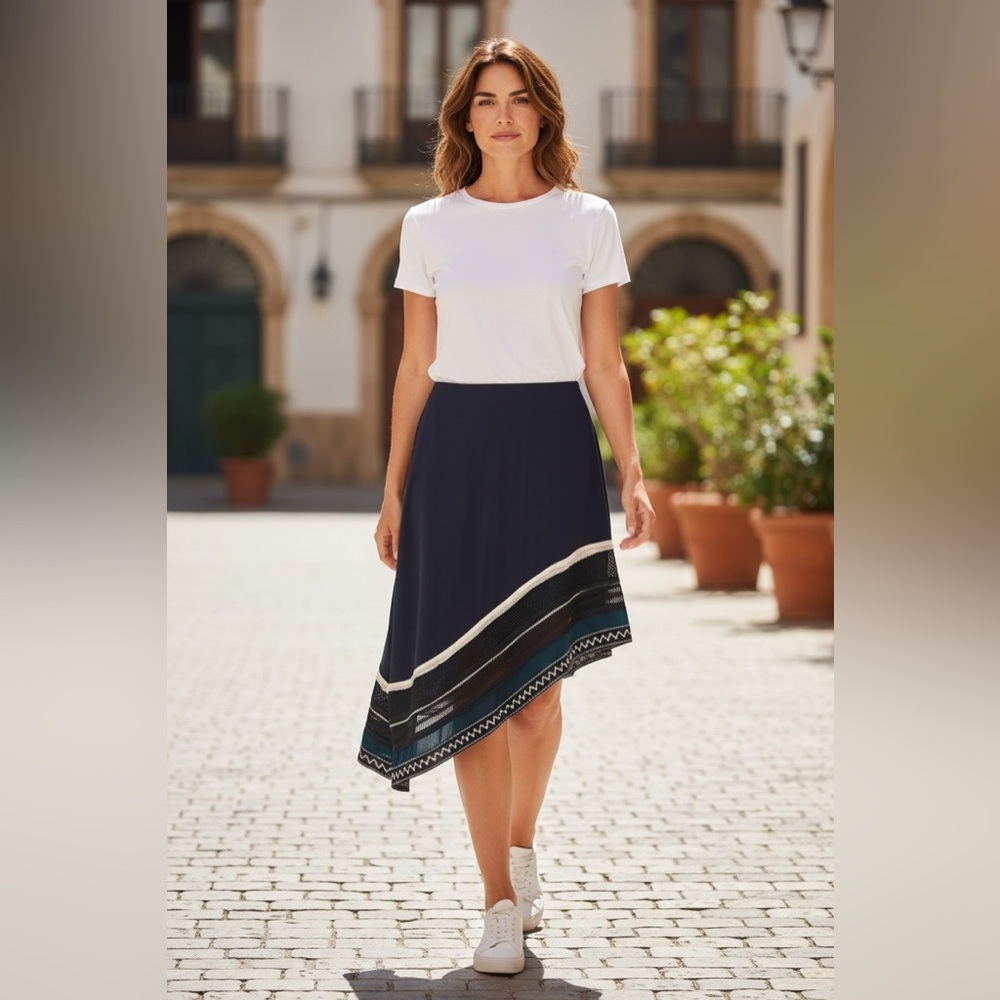 Jonathan Simkhai Navy Asymmetrical Hem Skirt Sz 4